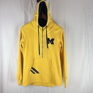 Michigan Wolverines Champion Hoodie Womens Medium Yellow 1/2 Zip‎ Drawstring